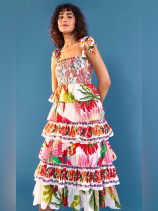 FARM Rio Dresses & Skirts - FARM Rio Multicolor Floral Tiered Midi Dress